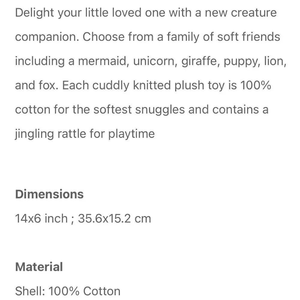 Living Textiles “ Charlie” the fox cotton knit rattle